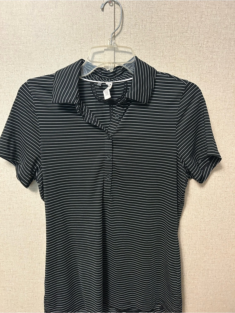 Under Armour Women's Black Polo with White Pinstripes
